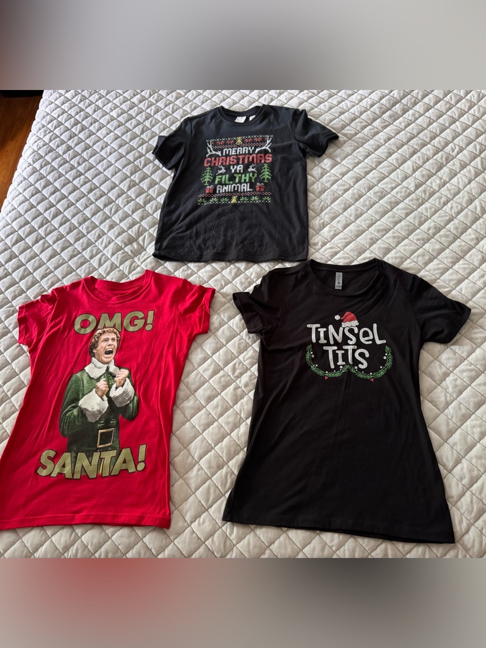 Holiday Graphic Tee Trio - Black & Red Christmas Shirts